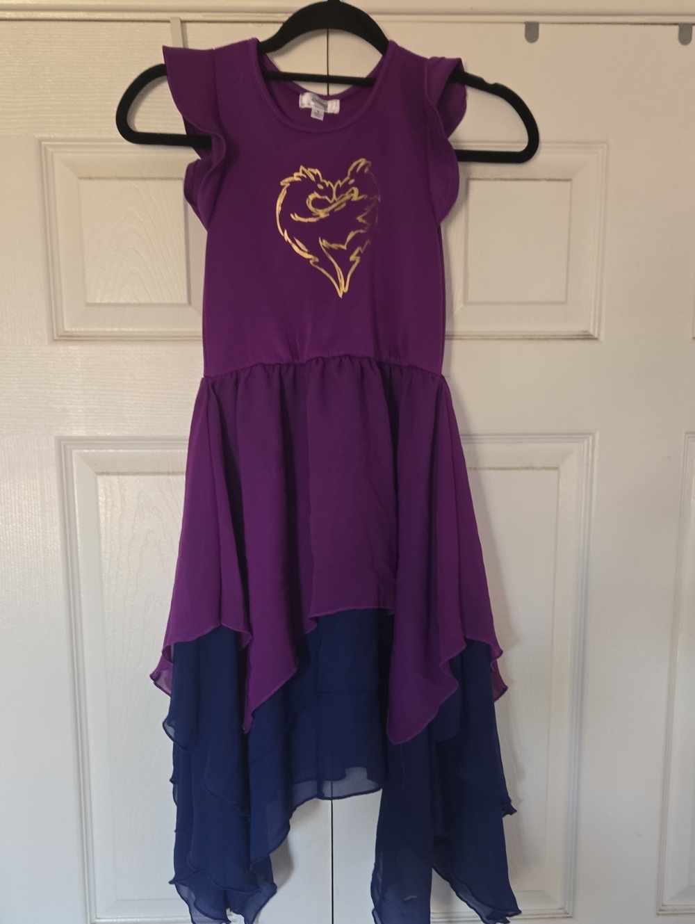Kohl's Purple High-Low Ruffle Dress with Gold Heart Graphic